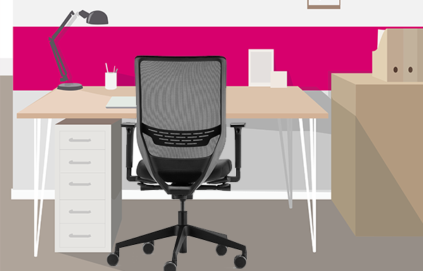 homeoffice mit to sync to sync drehstuhl am Schreibtisch